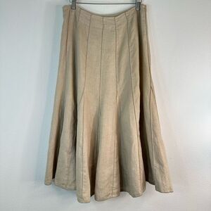 J. Jill Linen Blend Khaki Metallic Pleated Midi Skirt Womens 8P Western Cottage
